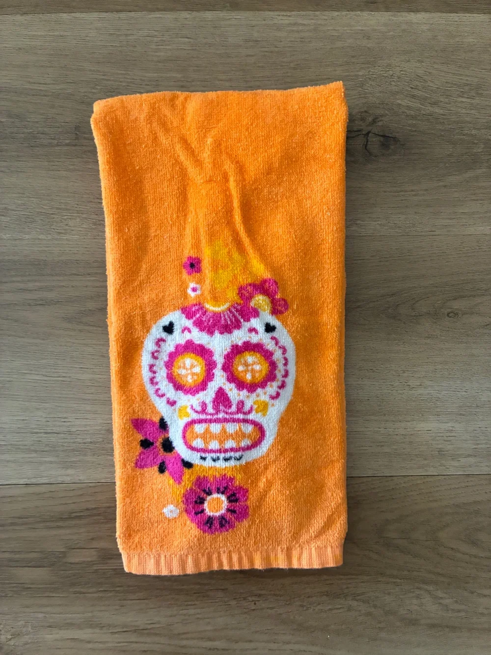 Day of the Dead Sugar Skull Cotton Hand Towels Set of 2 Halloween Fall EUC